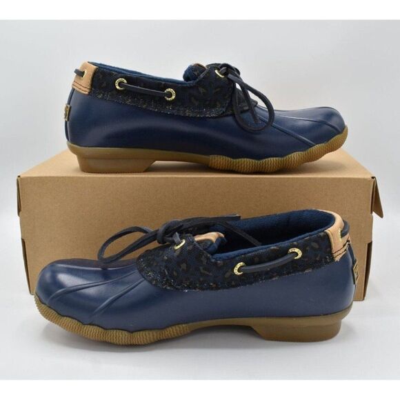 Sperry Womens Size 7 Saltwater 1 Eye Cheetah Navy Slip on Duck Boots Shoes - Picture 4 of 12